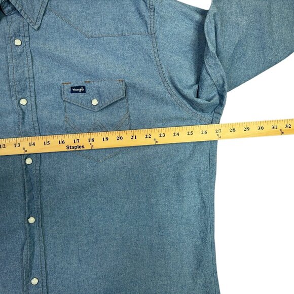 Wrangler Denim Westerm Shirt Mens 2XT Tall Blue Cowboy Cut Pearl Snap Rodeo - Picture 6 of 8
